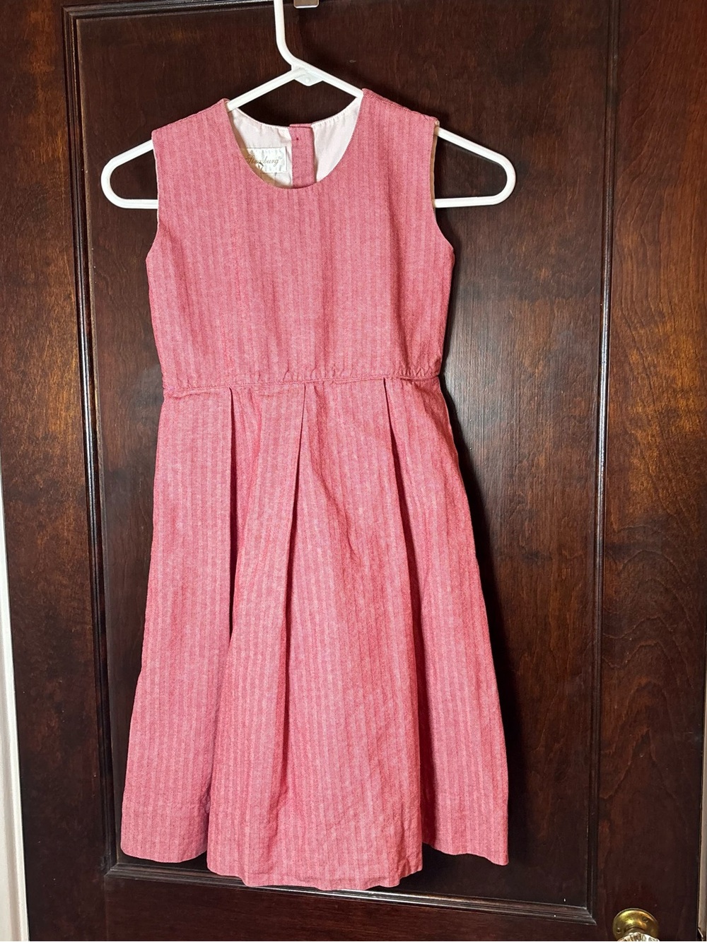 Strasburg Girl’s Dress 7Y 100% Cotton Red Herringbone Pinafore Sleeveless Button